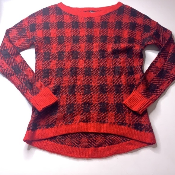 Express checkered wool mohair black & red pullover cabin sweater small - Picture 1 of 5